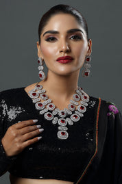 Sparkling Elegance Red Statement American Diamond Necklace