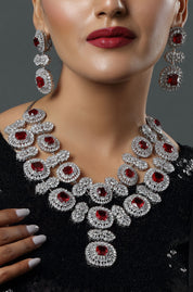Sparkling Elegance Red Statement American Diamond Necklace