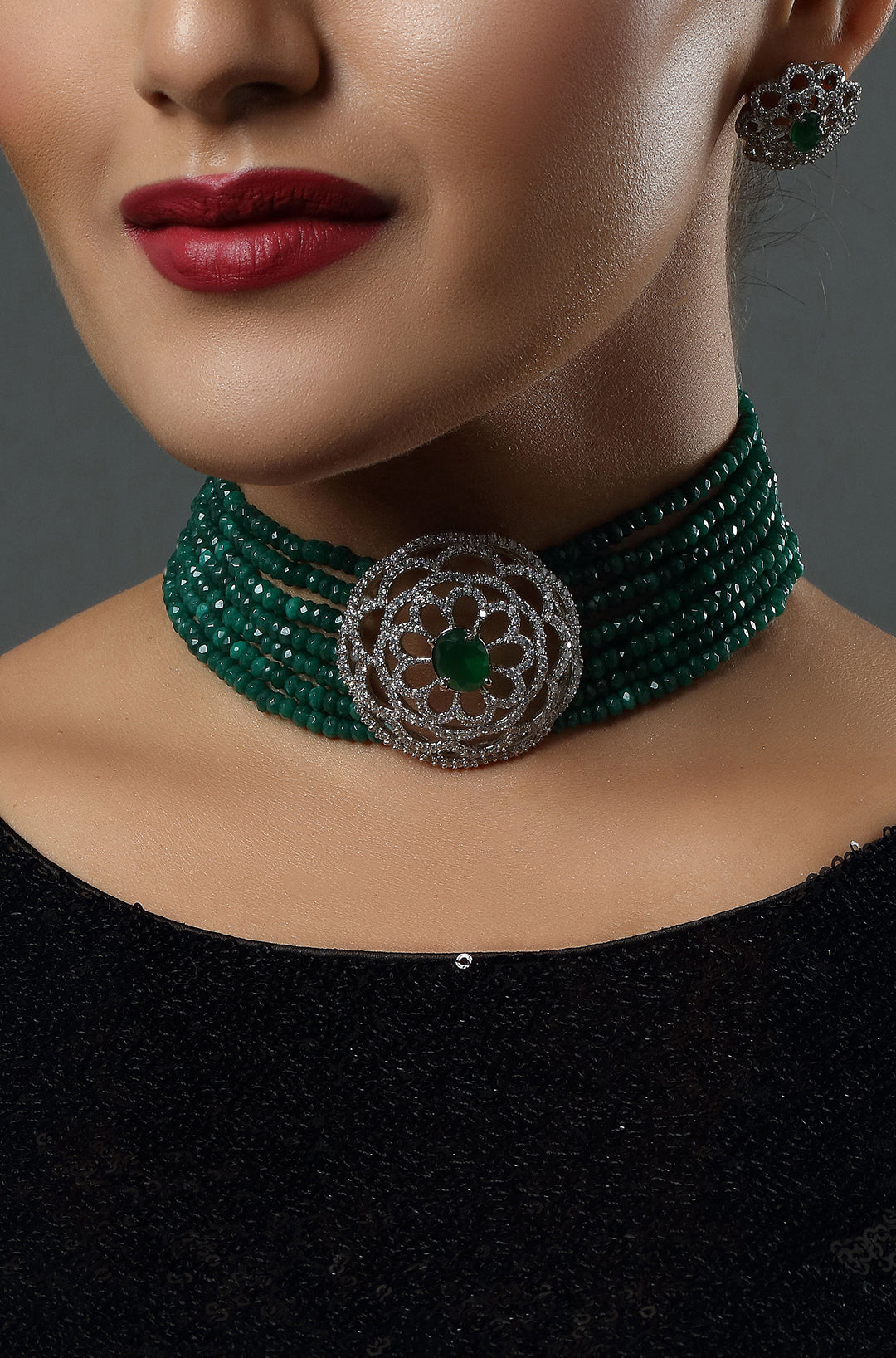 Large Diamond Center Piece with Beaded Choker