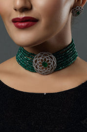 Large Diamond Center Piece with Beaded Choker