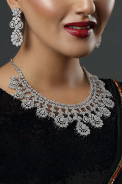 Floral Diamond-Inspired Necklace Set with Statement Earrings