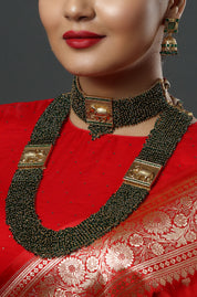 Green Gold Plated Elephant Embellished Long Necklace