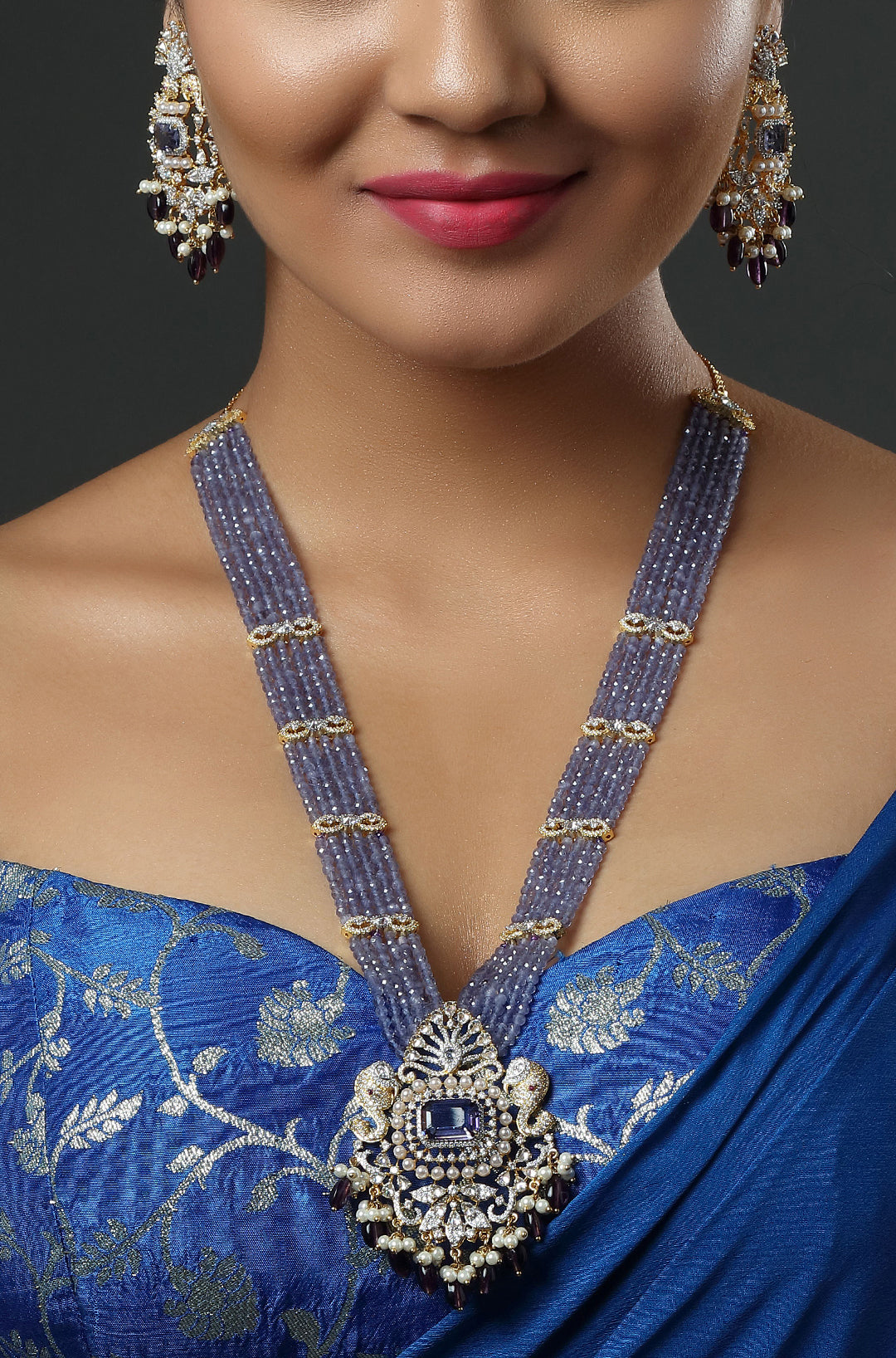 CZ Bandhai Necklace With Rhodium Plating