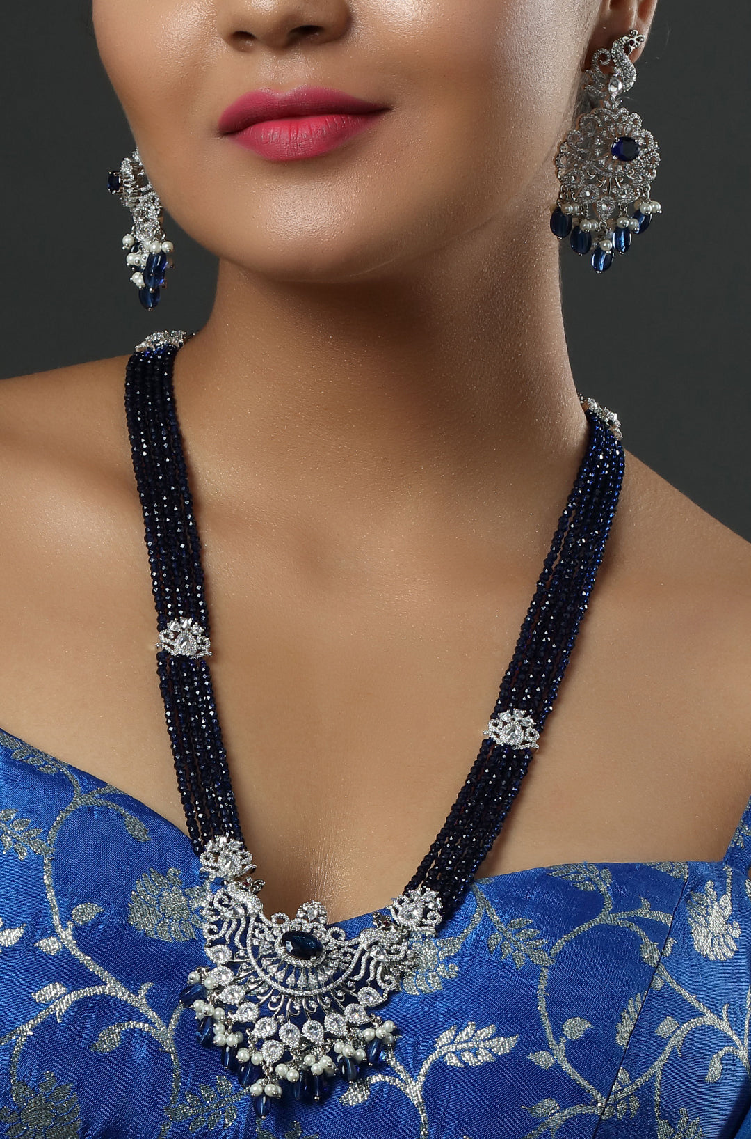 CZ Bandhai Necklace With Rhodium Plating