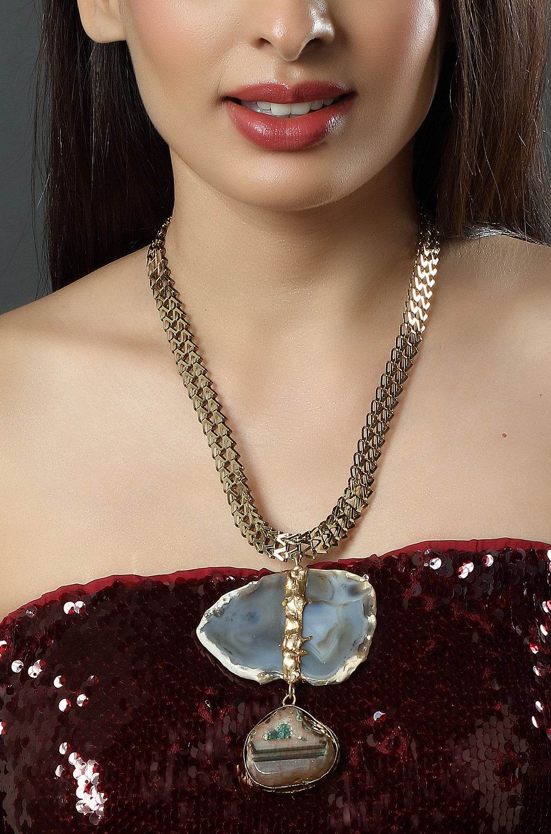 Stone Cluster Statement Necklace