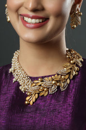 Golden Vine Pearl Statement Necklace Set