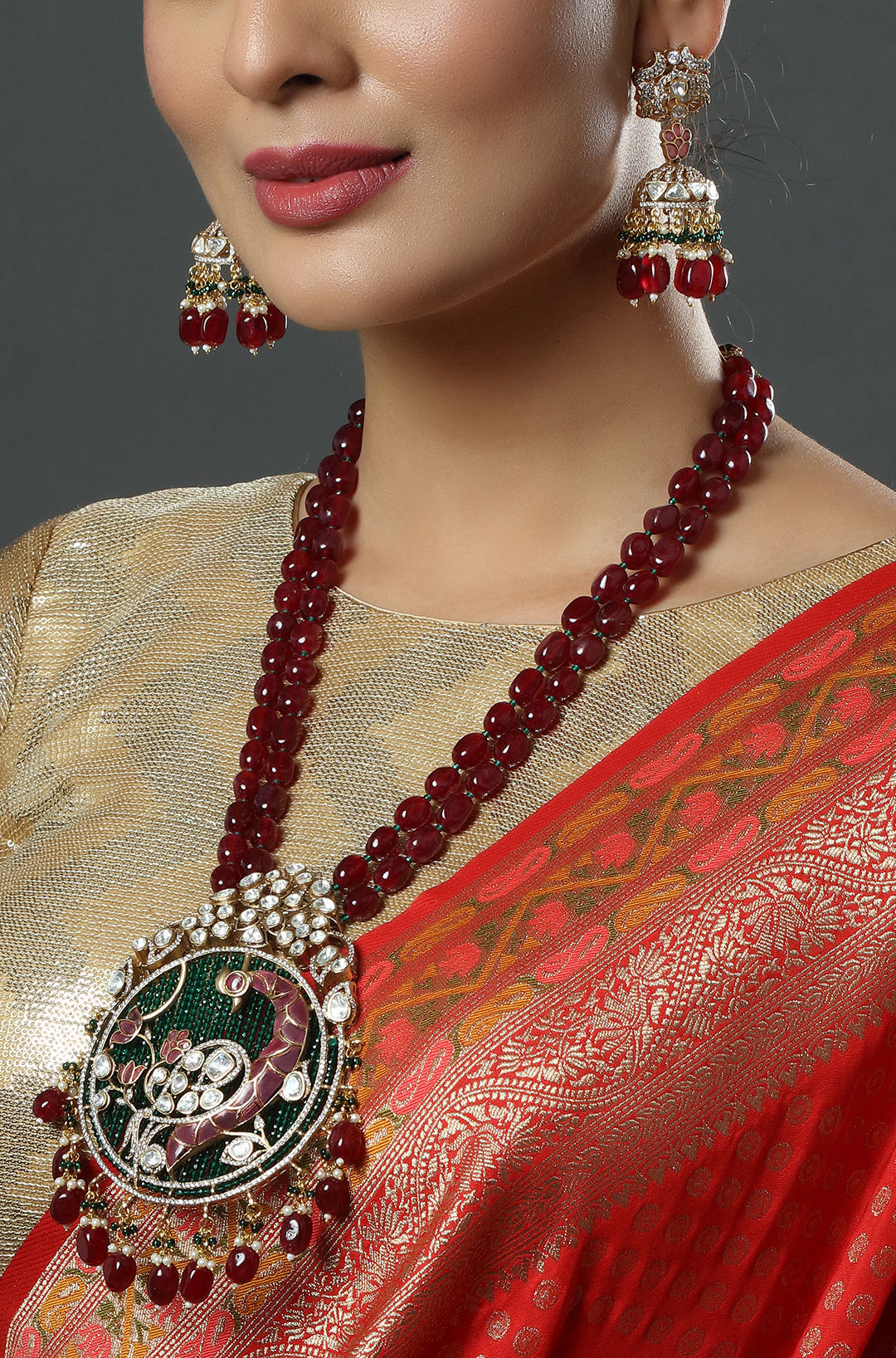 Victorian Peacock Color Multi Layer Beads Necklace