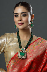 Beautiful Gold Tone CZ Emerald Multi Layer Designer Necklace