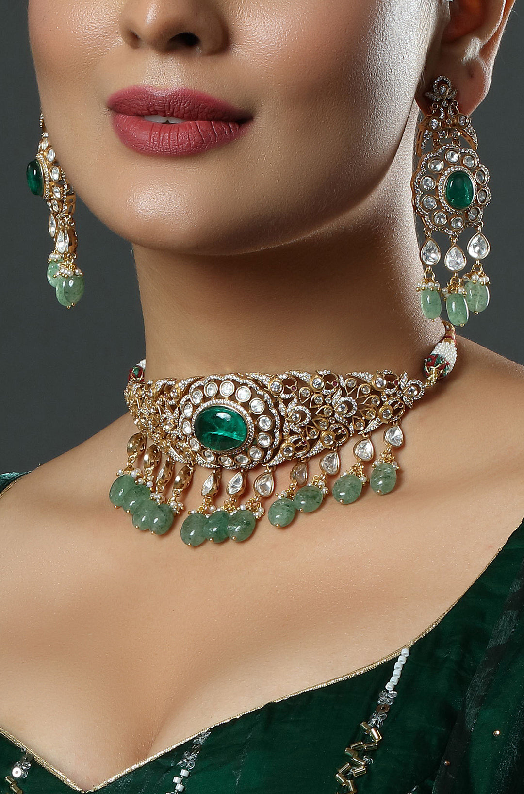 Emerald Dewdrop Polki Choker Set