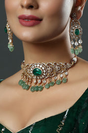 Emerald Dewdrop Polki Choker Set