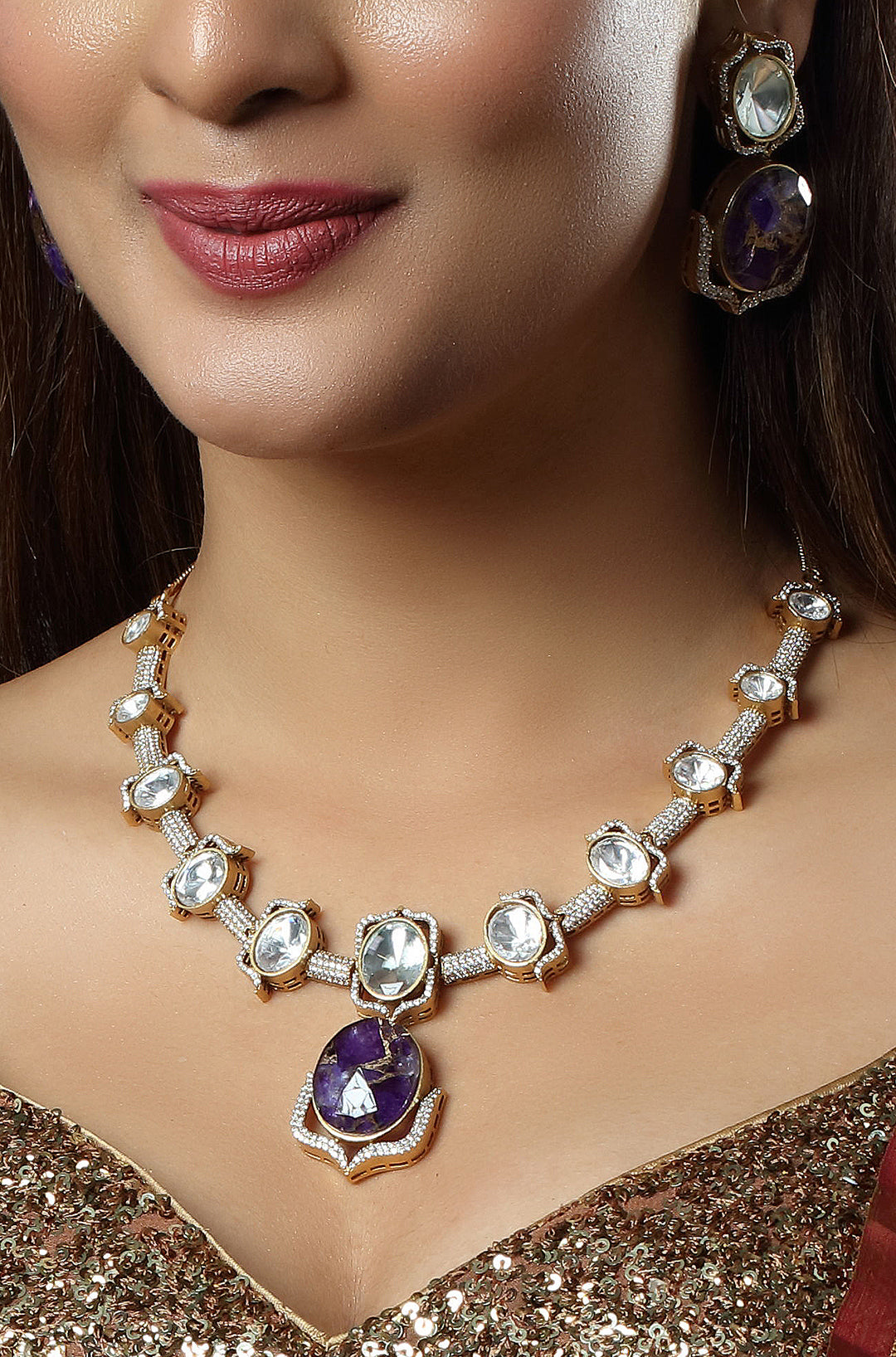 Rich Purple Doublet Stones Necklace