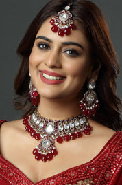 Ruby Drop Kundan Choker Set with Maang Tikka