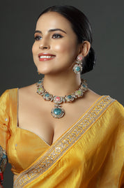 Aqua & Pink Cabochon Necklace