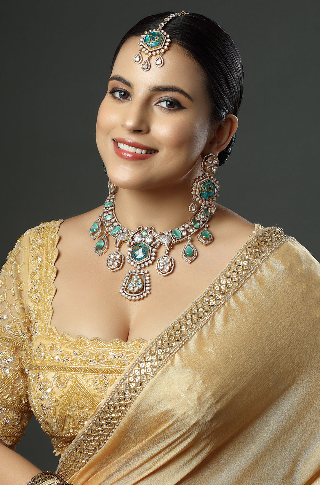 Heritage Teal Kundan Necklace