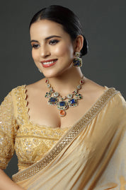 Royal Blue & Multi-Gem Mughal Squares Necklace