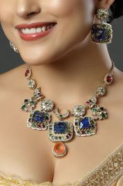 Royal Blue & Multi-Gem Mughal Squares Necklace