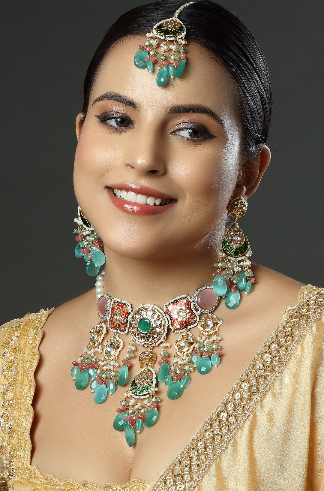 Heritage Enamel Kundan Statement Necklace