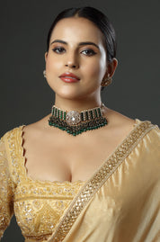Kundan Florets & Emerald Drops Choker Necklace