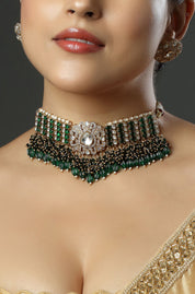 Kundan Florets & Emerald Drops Choker Necklace