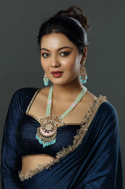 The Crescent Mint & Blush Meenakari Long Drop Necklace