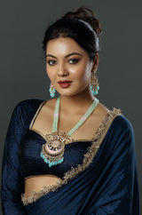 The Crescent Mint & Blush Meenakari Long Drop Necklace
