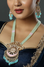 The Crescent Mint & Blush Meenakari Long Drop Necklace