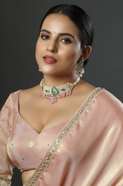 Teal Blossom & Pink Petal Pearl Choker Necklace