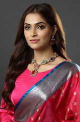 Beautiful Gold Plated Moissanite Multicolor Doublet Statement Necklaces