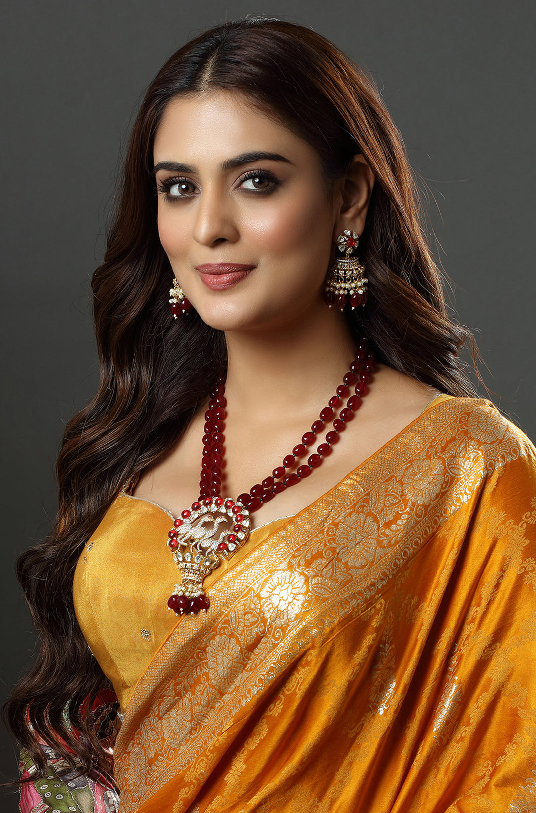 Ruby Beaded & Birds Meenakari Designer Necklace