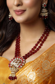 Ruby Beaded & Birds Meenakari Designer Necklace
