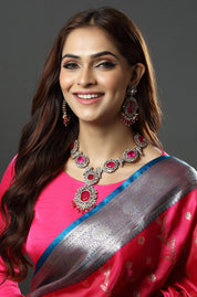 White Rhodium Finish Necklace With Pink Diamonds