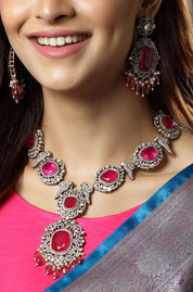 White Rhodium Finish Necklace With Pink Diamonds