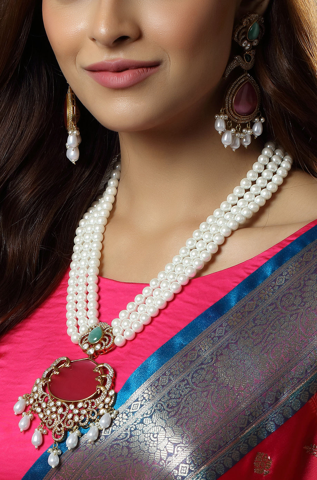 Nartika Pota Stone And Pearl Long Necklace