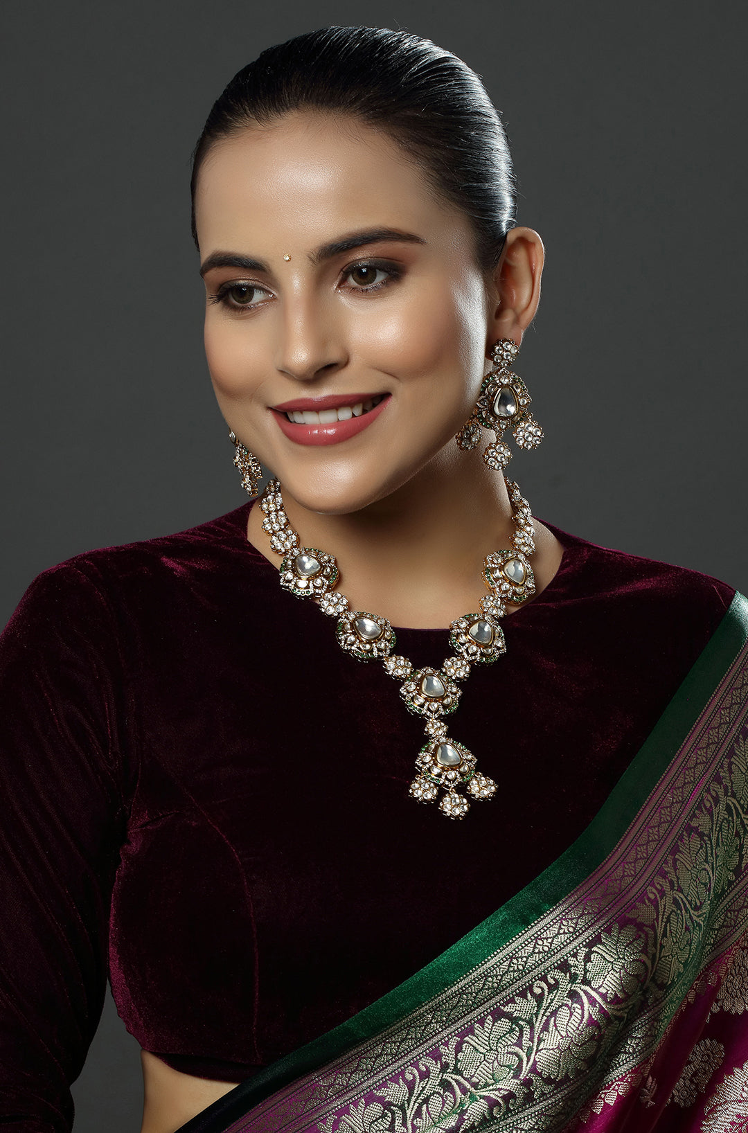 Polki Pearl Drop Statement Necklace Set