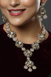 Polki Pearl Drop Statement Necklace Set