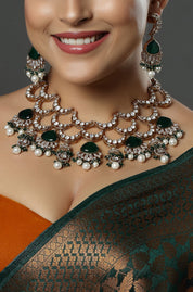 Emerald Polki Scallop Choker with Pearl Drops