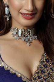 Exquisite Grey Moissanite Beaded Choker Necklace