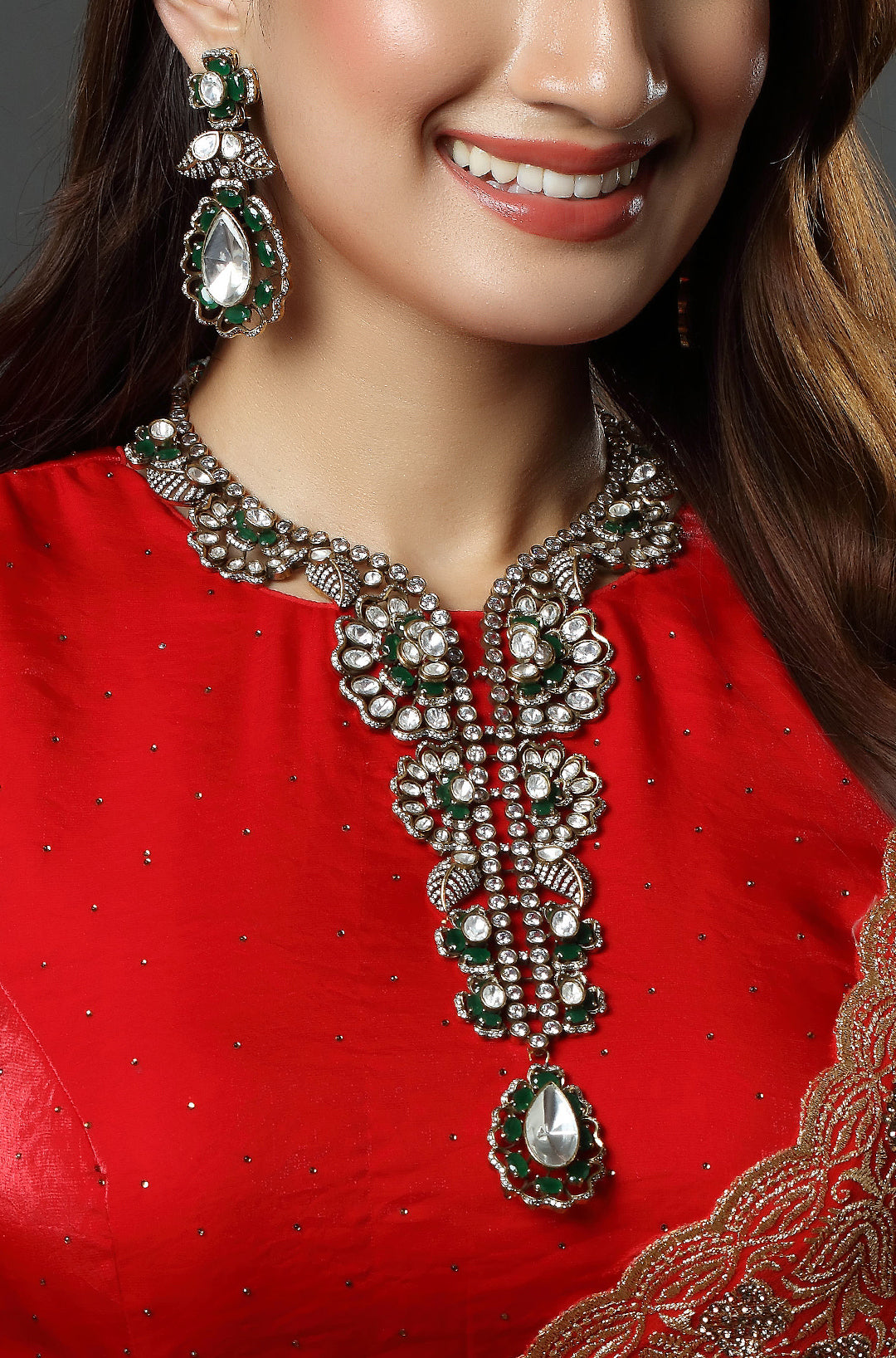 Gold plated Stone Kundan Necklace Set