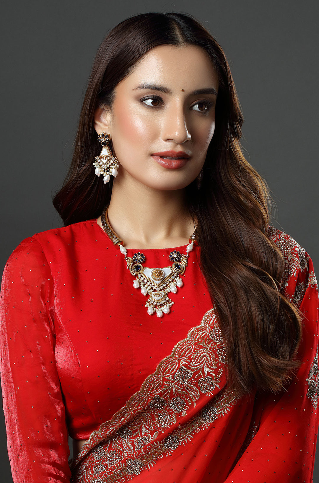 Tiger Emblem Polki Fusion Gold Plated Meenakari Hasli Necklace