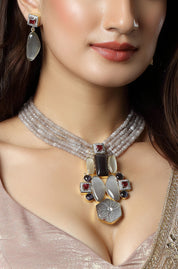 Gold Finish Natural Carved Stone Necklace