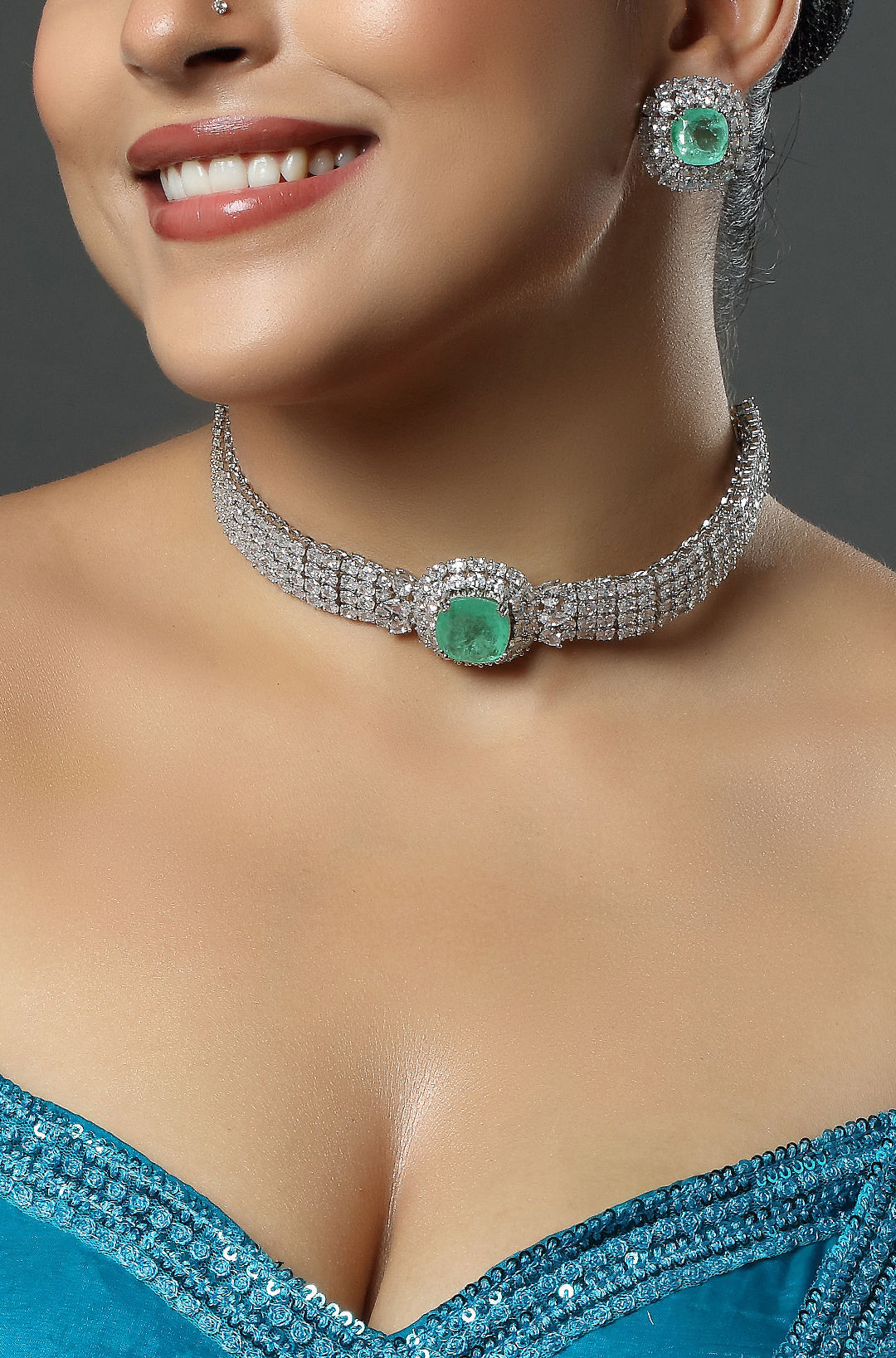 Emerald Solitaire Diamond-Inspired Choker Set