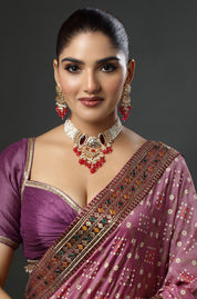 Ruby & Gold Plated Kundan Polki & Pearl Choker Necklace