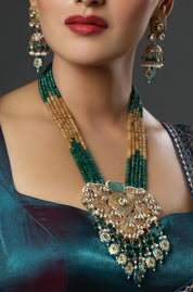 Golden Grove Green Beaded Meenakari Long Kundan Necklace