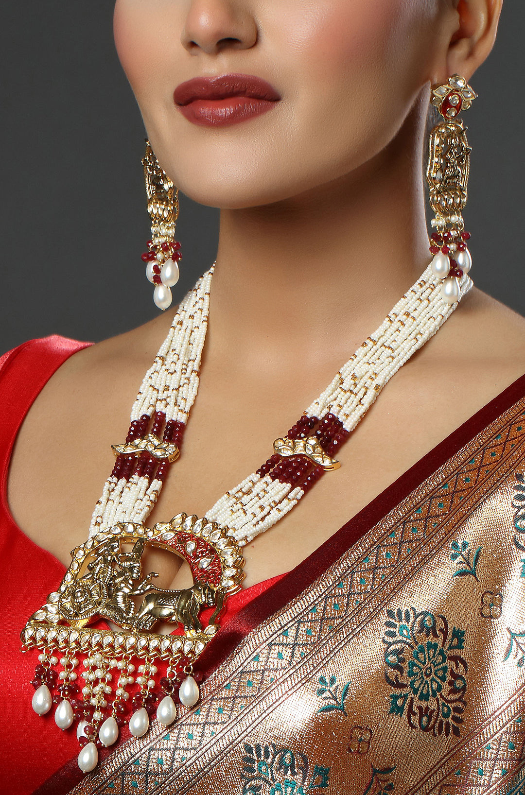 Ruby & Pearl Maharani Necklace Set