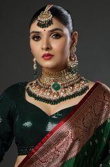 Jodhpuri Maroon & Green Color Kundan Moissanite Bridal Choker Necklace