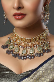 Kundan Drop Style Pearl Gold Toned Handcrafted Brass Necklace