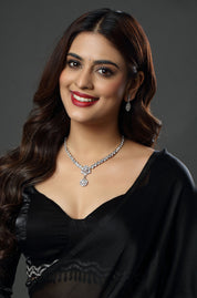 Elegance Floral Rhodium Plated Zirconia Studded Necklace
