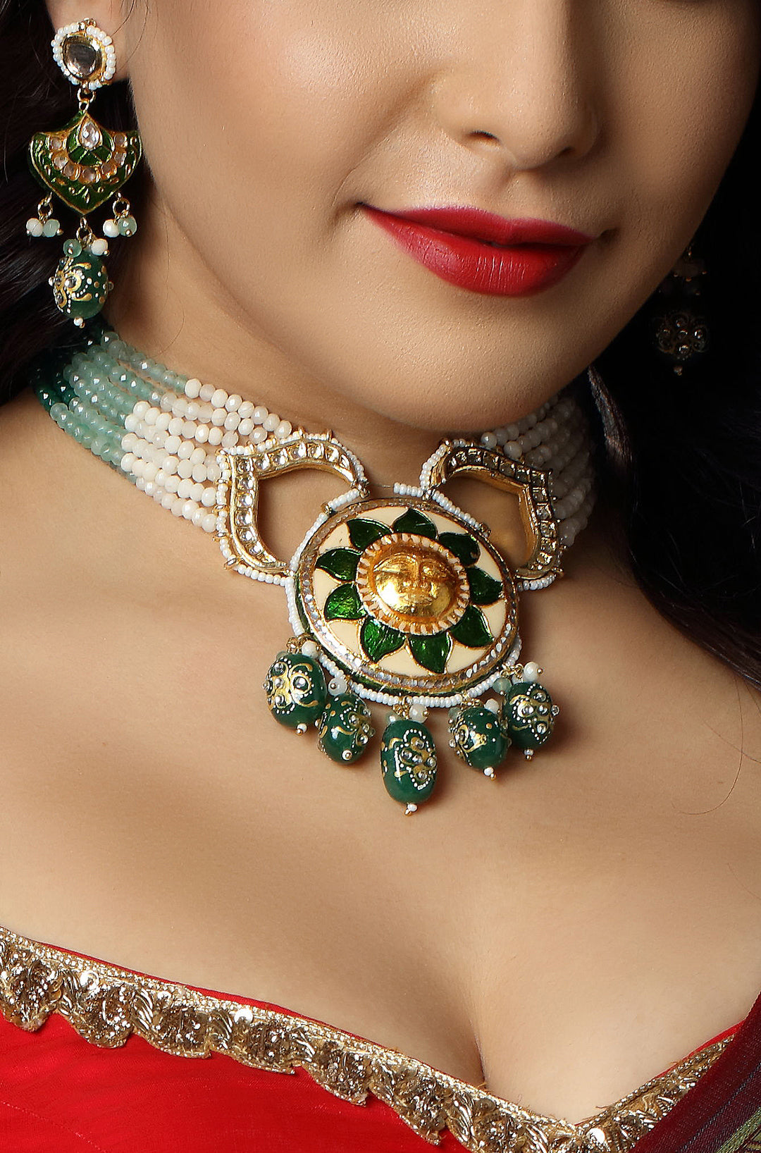 Exquisite Meenakari and Pearl Choker Necklace