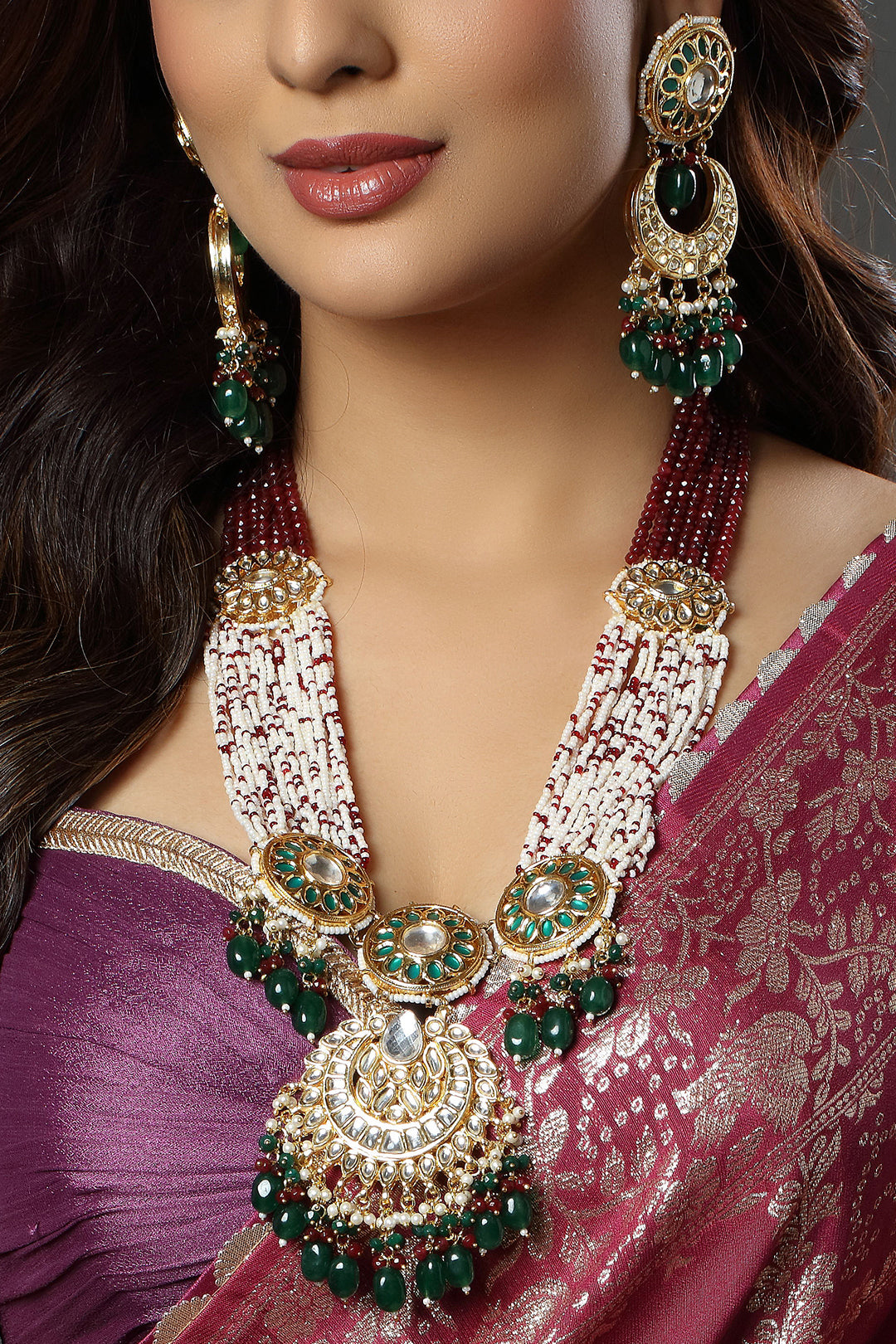 Veridian Vasundhara with Uncut Polki and Ruby Accents Necklace