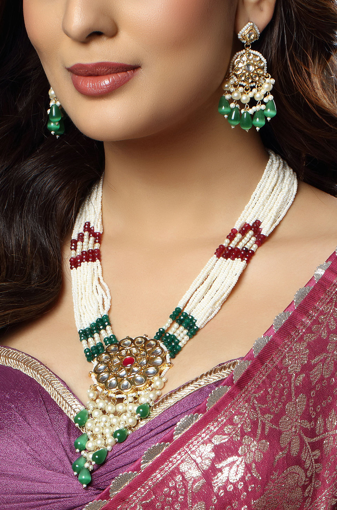 Ethnic White Pearl Jadau Necklace